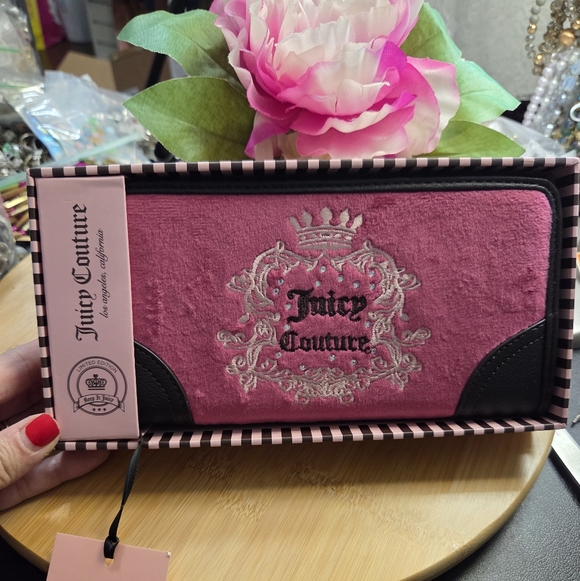 Juicy Couture Handbags - Juicy Couture Exclusive Heritage Large Velour Zip Wallet in Raspberry